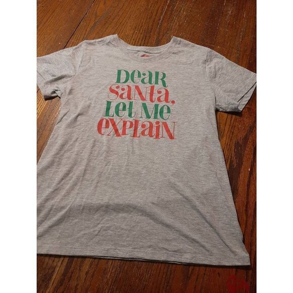 Medium Holiday Time Short Sleeve Crew Grey Red Green Christmas Tee TShirt Top - Picture 1 of 2